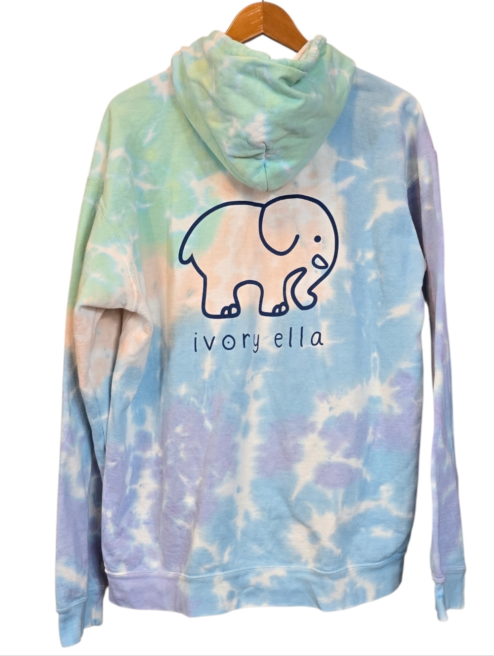 Ivory Ella Tie Dye Logo Sweatshirt Hoodie Pastel Blue Pink Green Size Large
